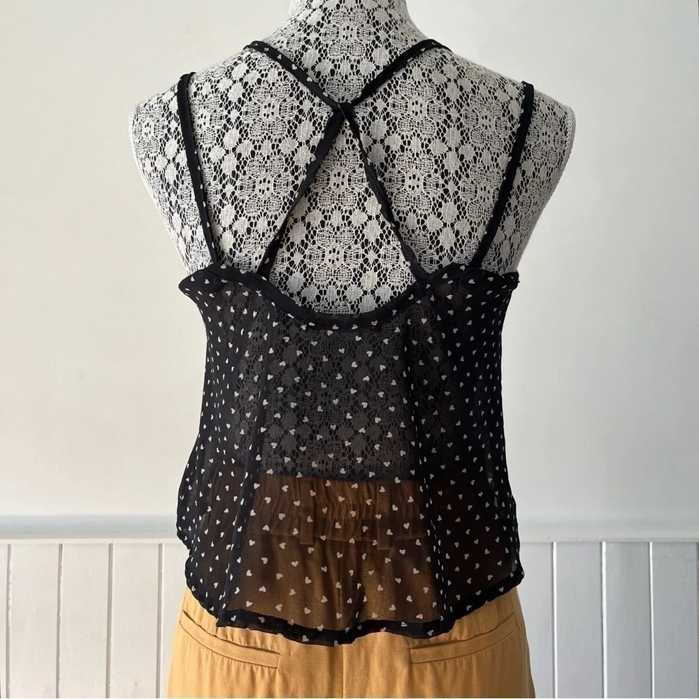 𝅺Brandy Melville Crossed Back Hearts Print Sheer Cami Tank Size M - Picture 7 of 12
